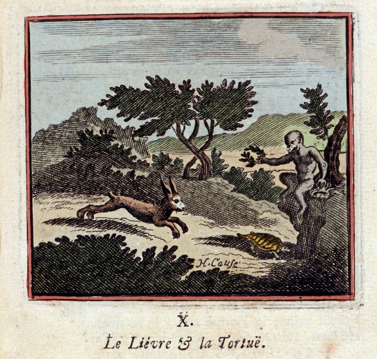 Zając i żółw - Bajki Jean de La Fontaine (1621-1695) - Ilustracja Francois Chauveau (1613-1676) - Wydanie z 1728 r. autorstwa Francois Chauveau