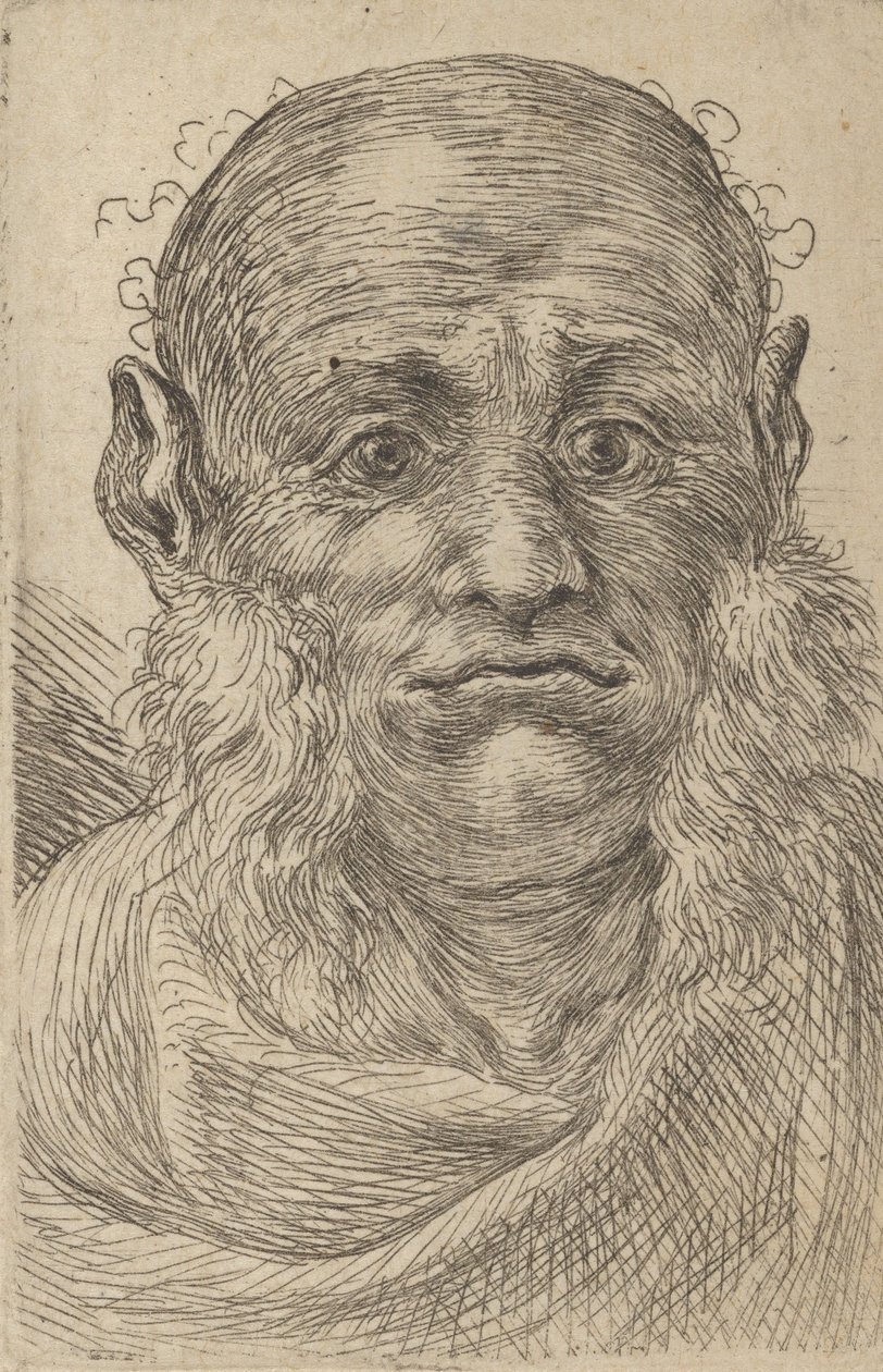 Maska łysego mężczyzny z kępkami baków, z Divers Masques, ca. 1635-45. autorstwa Francois Chauveau