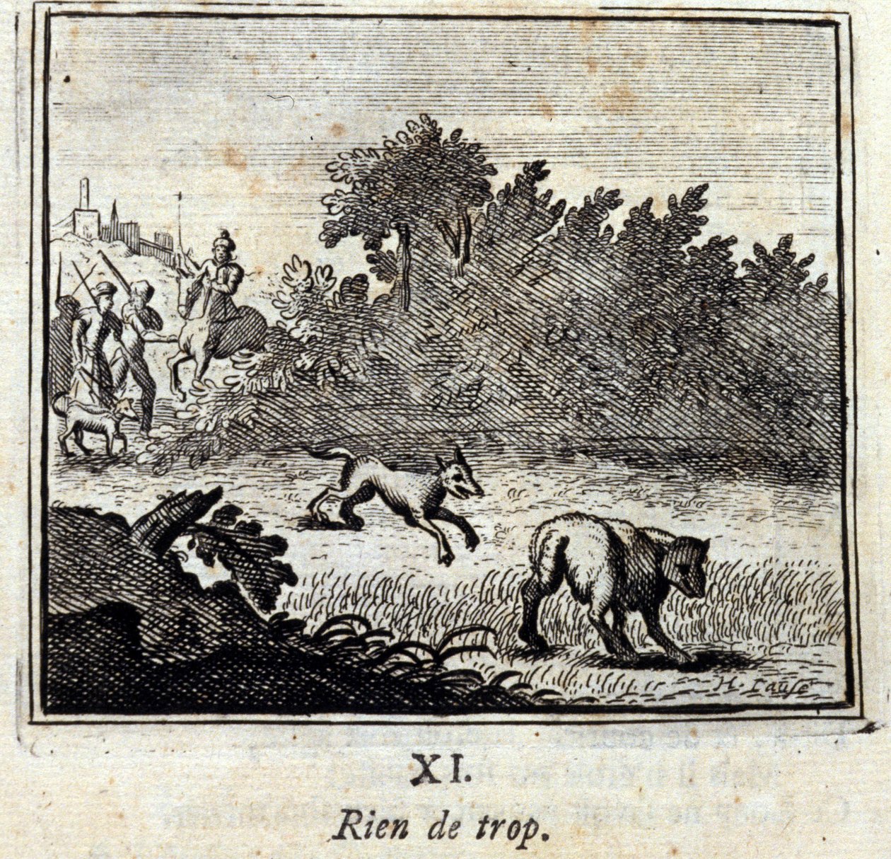 Nic za dużo. Bajki Jean de La Fontaine (1621-95). Ilustracja Francois Chauveau (1613-1676). Wydanie z 1728 r. autorstwa Francois Chauveau