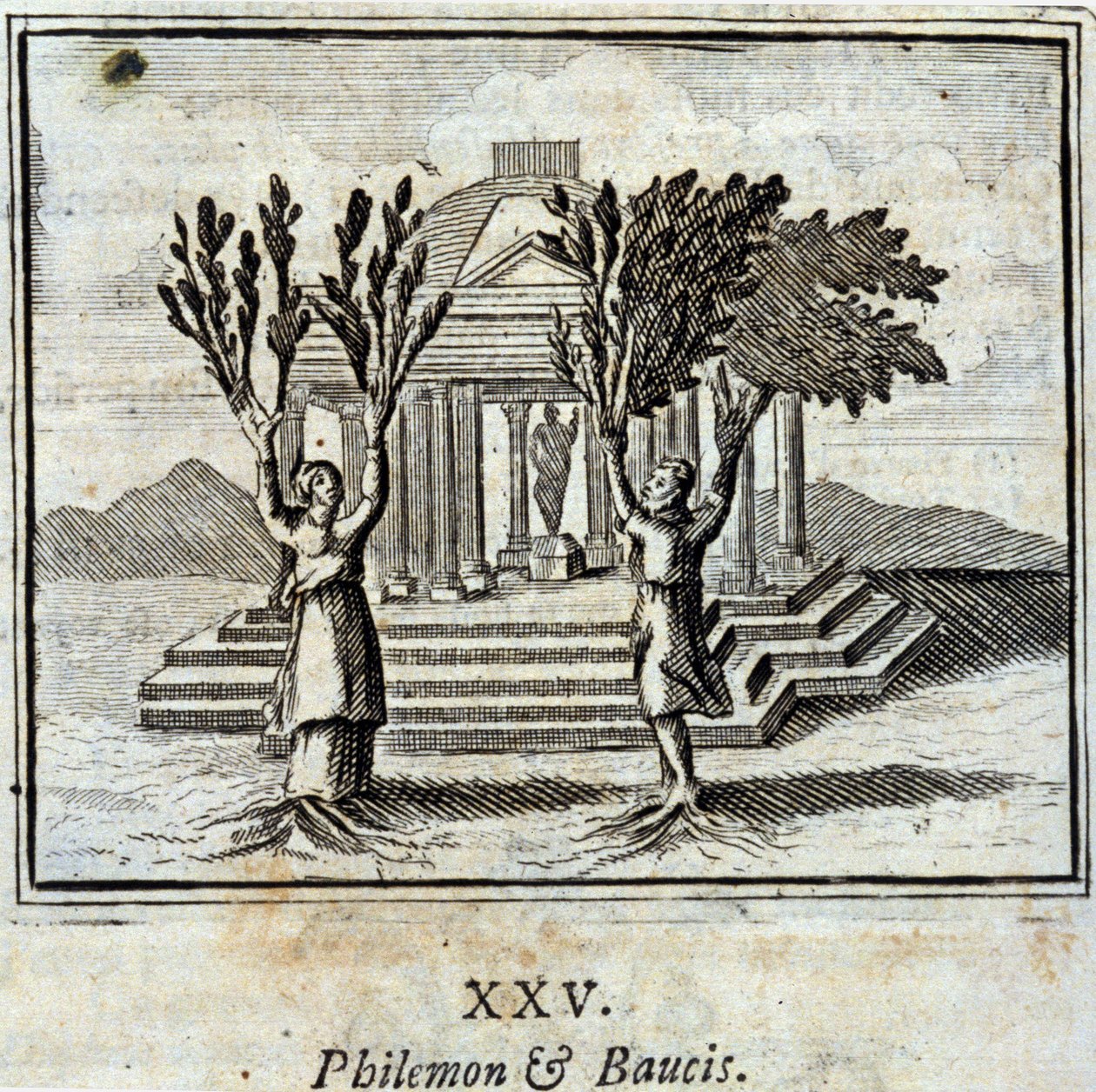 Filemona i Baucisa. Bajki Jean de La Fontaine (1621-95). Ilustracja François Chauveau (1613-1676). Wydanie z 1728 r. autorstwa Francois Chauveau