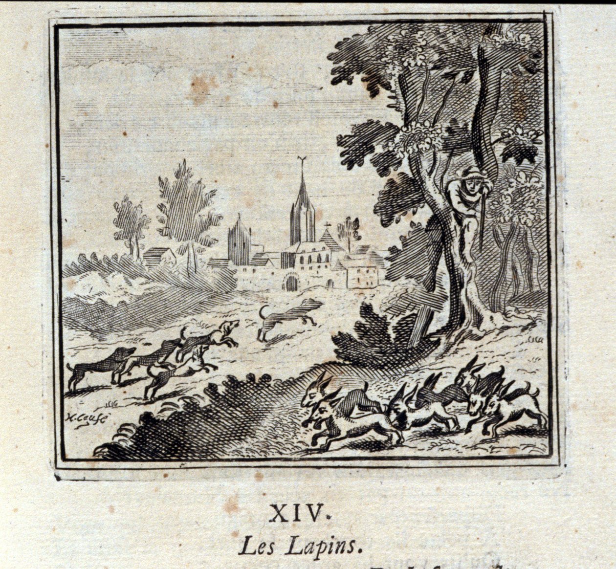 Króliki. Bajki Jean de La Fontaine (1621-95). Ilustracja François Chauveau (1613-1676). Wydanie z 1728 r. autorstwa Francois Chauveau