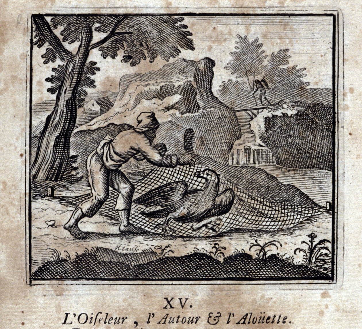 Ptaszek dookoła i Alouette. Bajki Jean de La Fontaine (1621-95). Ilustracja François Chauveau (1613-1676). Wydanie z 1728 r. autorstwa Francois Chauveau