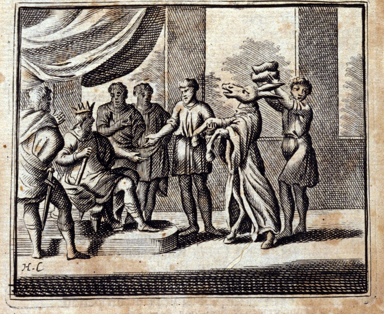 Szarlatan. Bajki Jean de La Fontaine (1621-95). Ilustracja François Chauveau (1613-1676). Wydanie z 1728 r. autorstwa Francois Chauveau