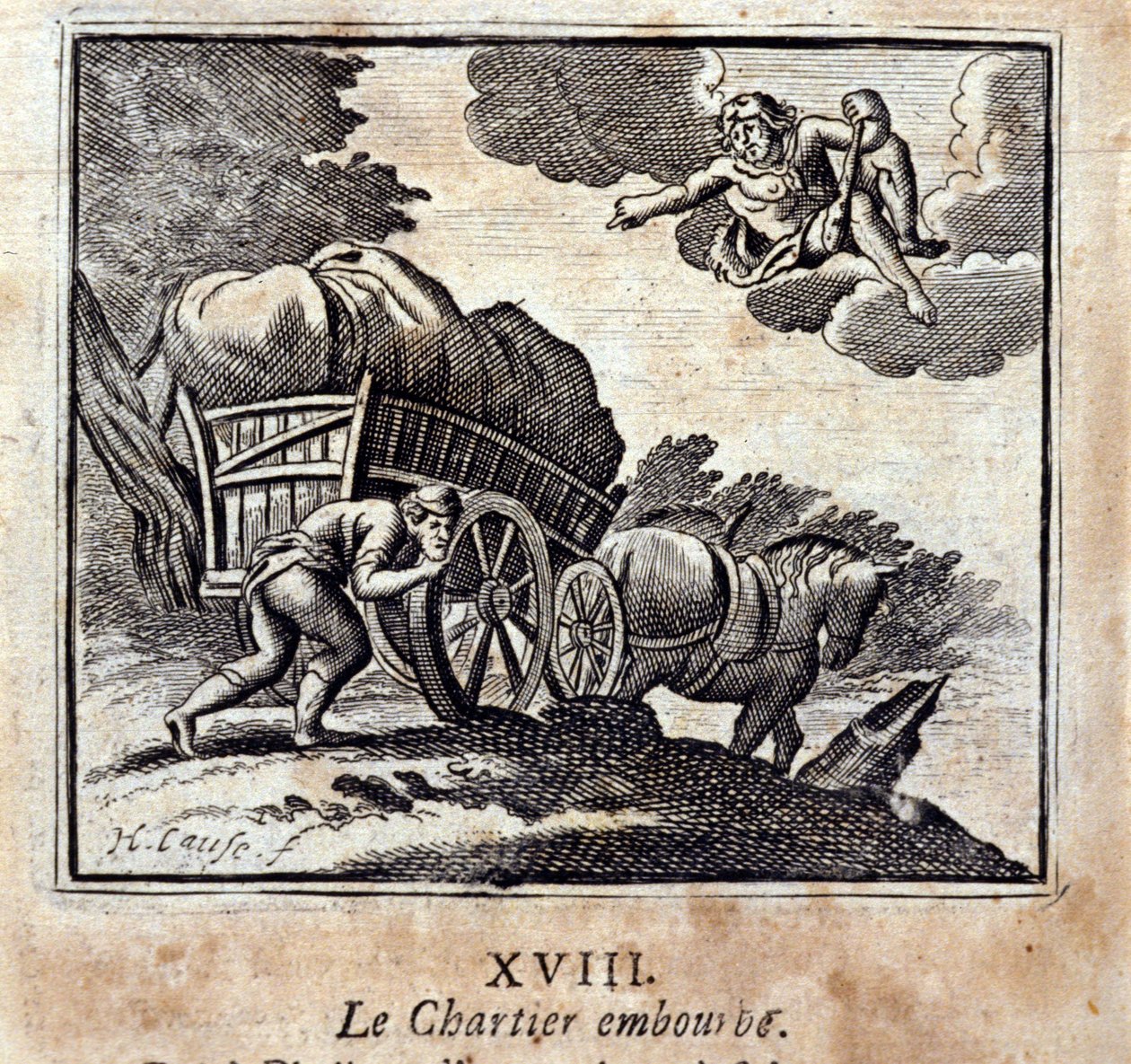 Charter się niepokoi. Bajki Jean de La Fontaine (1621-95). Ilustracja François Chauveau (1613-1676). Wydanie z 1728 r. autorstwa Francois Chauveau