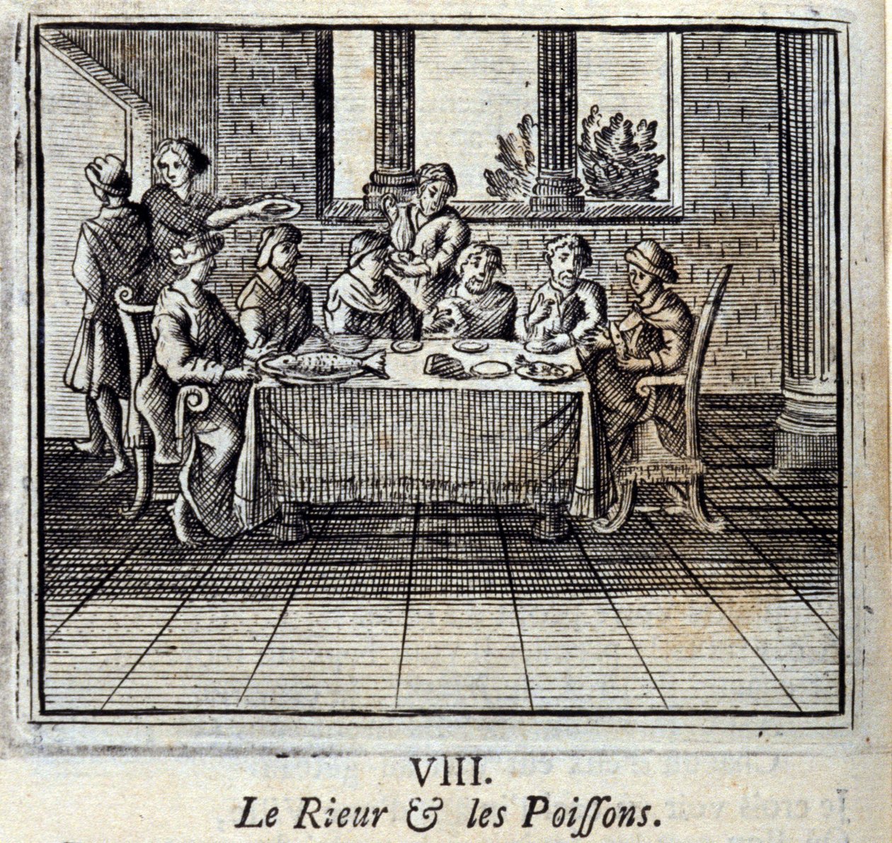 Śmiech i ryby. Bajki Jean de La Fontaine (1621-95). Ilustracja François Chauveau (1613-1676). Wydanie z 1728 r. autorstwa Francois Chauveau