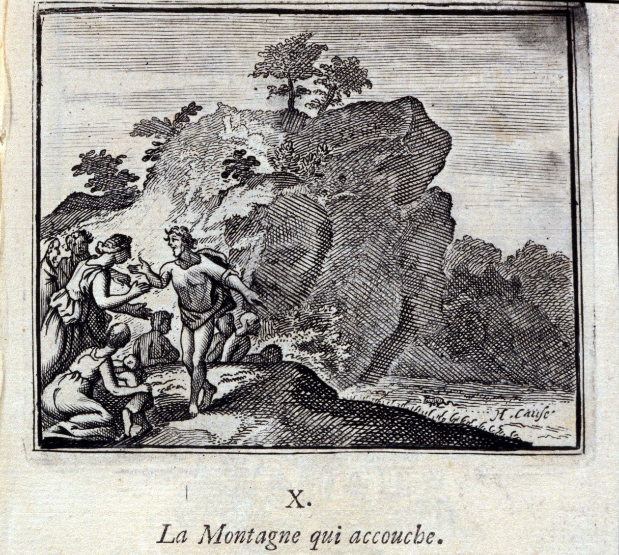 Góra rodząca. Bajki Jean de La Fontaine (1621-95). Ilustracja Francois Chauveau (1613-1676). Wydanie z 1728 r. autorstwa Francois Chauveau