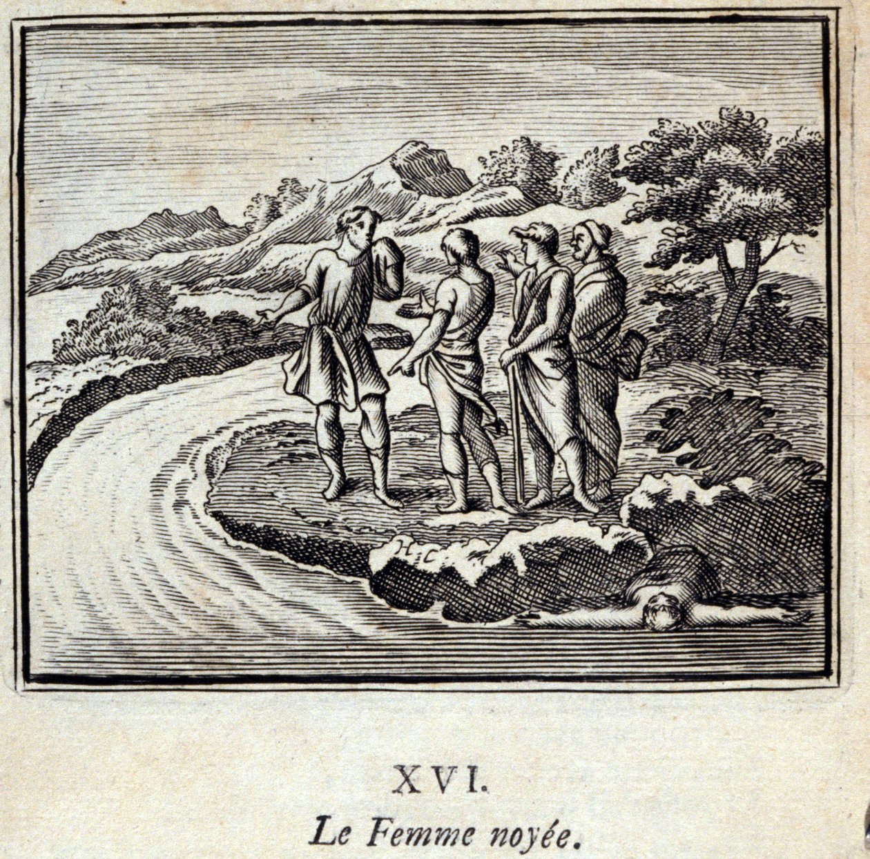 Noyee Kobieta. Bajki Jean de La Fontaine (1621-95). Ilustracja François Chauveau (1613-1676). Wydanie z 1728 r. autorstwa Francois Chauveau