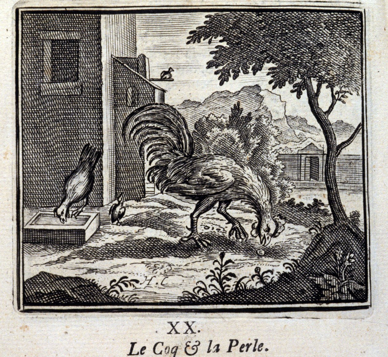 Kogut i perła. Bajki Jean de La Fontaine (1621-95). Ilustracja François Chauveau (1613-1676). Wydanie z 1728 r. autorstwa Francois Chauveau
