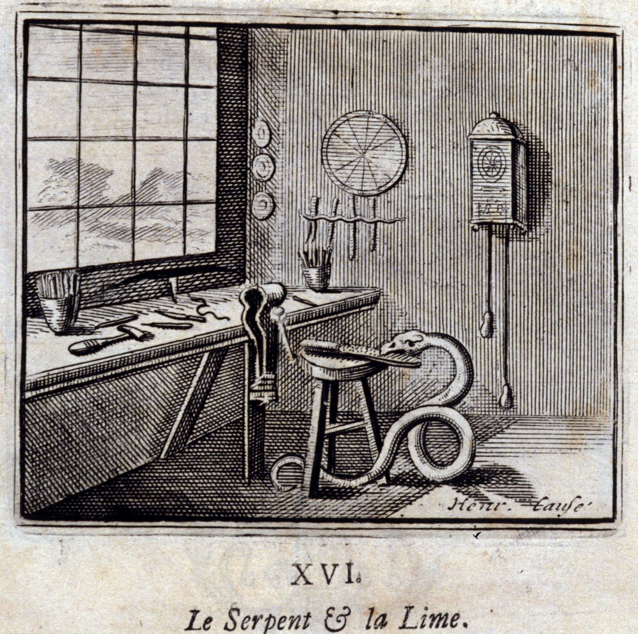 Wąż i wapno. Bajki Jean de La Fontaine (1621-95). Ilustracja Francois Chauveau (1613-1676). Wydanie z 1728 r. autorstwa Francois Chauveau