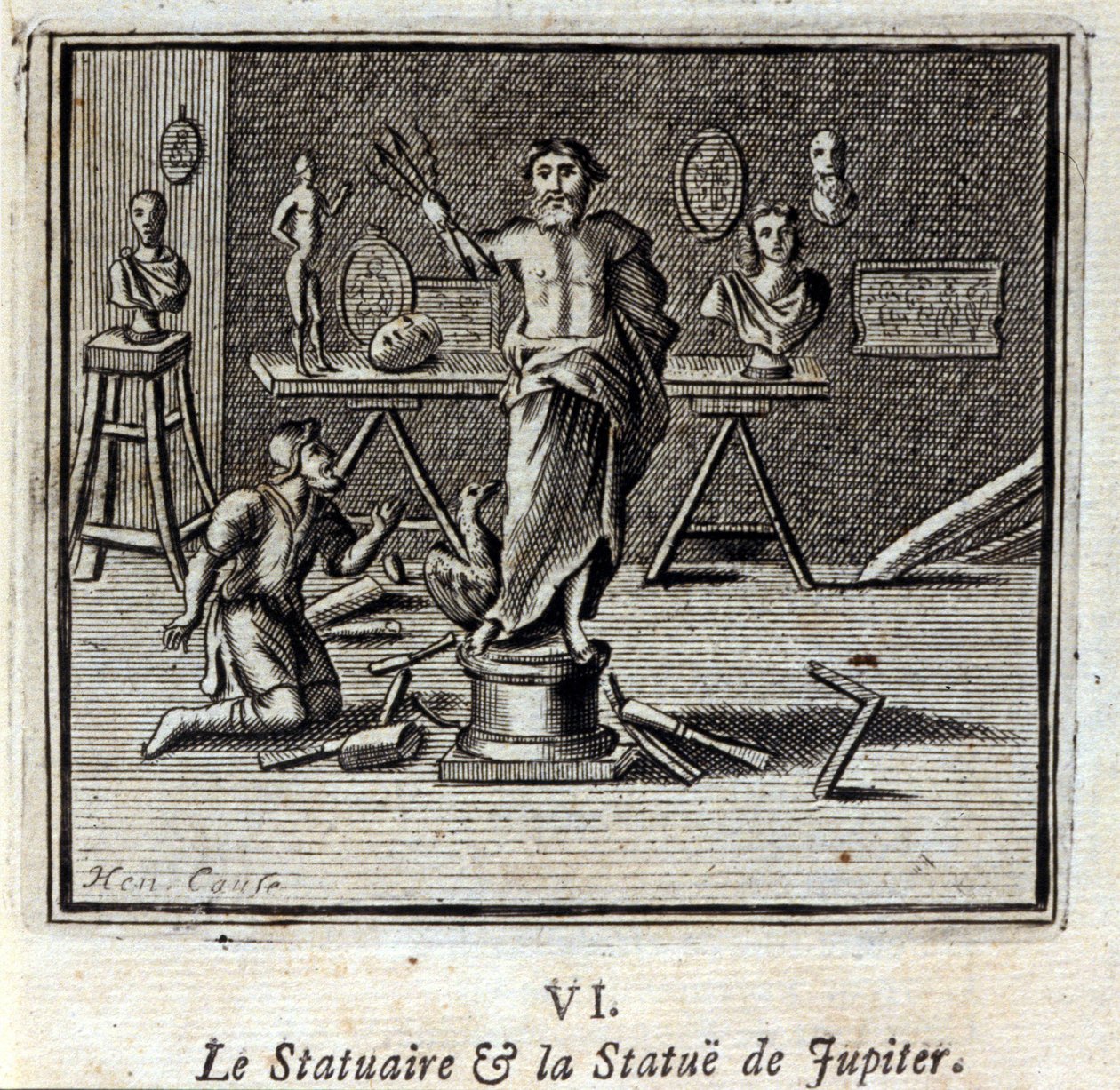 Posąg i posąg Jowisza. Bajki Jean de La Fontaine (1621-95). Ilustracja autorstwa François Chauveau (1613-1676). Wydanie z 1728 r. autorstwa Francois Chauveau