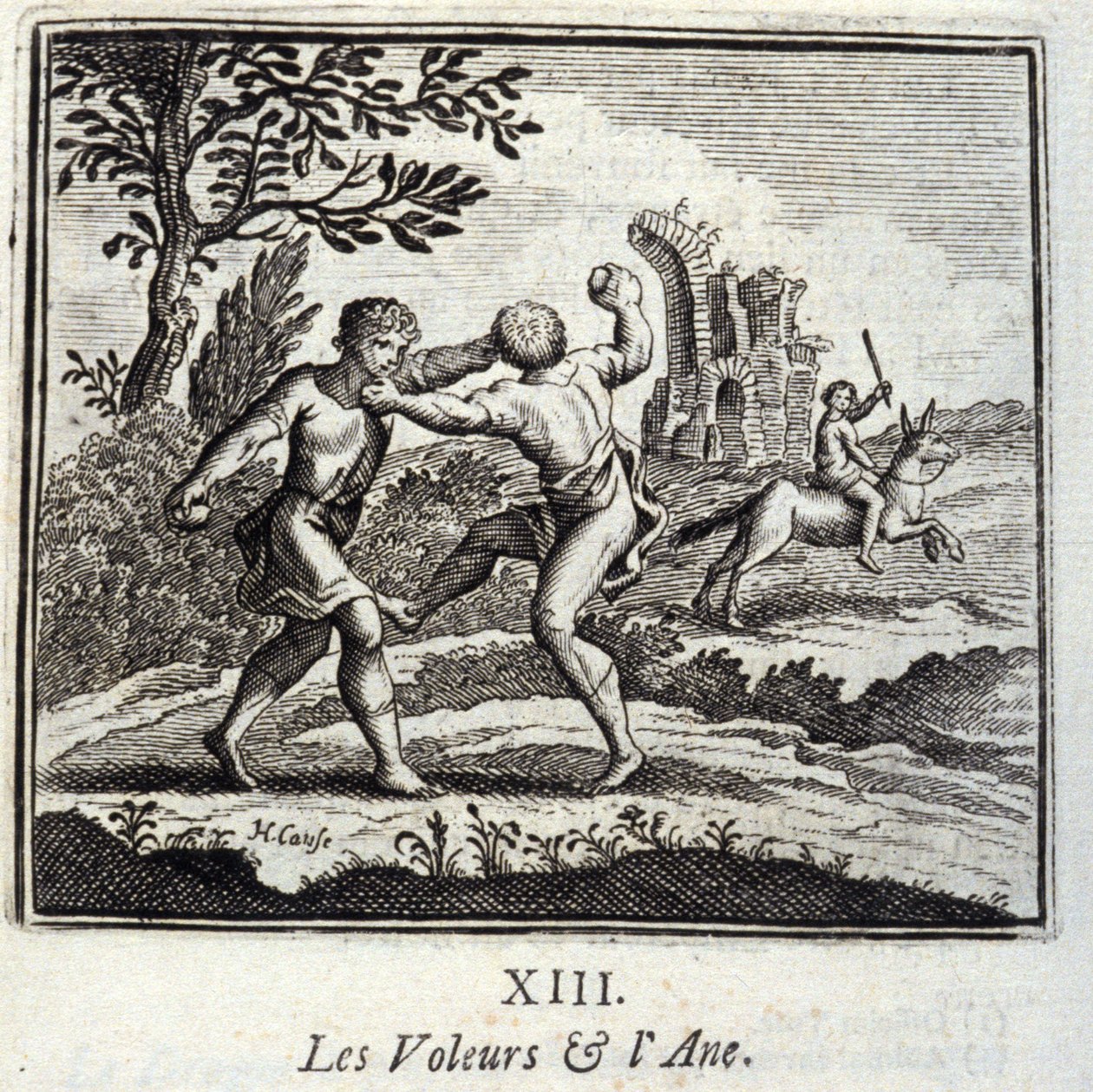 The Thieves and the Ane.Fables Jean de La Fontaine (1621-95). Ilustracja Francois Chauveau (1613-1676). Wydanie z 1728 r. autorstwa Francois Chauveau