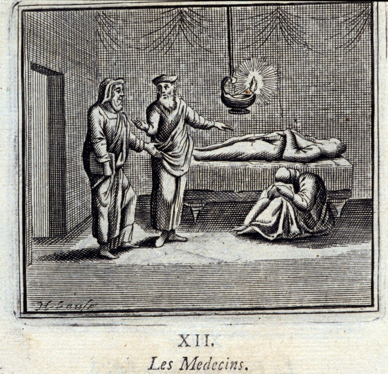 Lekarze. Bajki Jean de La Fontaine (1621-95). Ilustracja François Chauveau (1613-1676). Wydanie z 1728 r. autorstwa Francois Chauveau