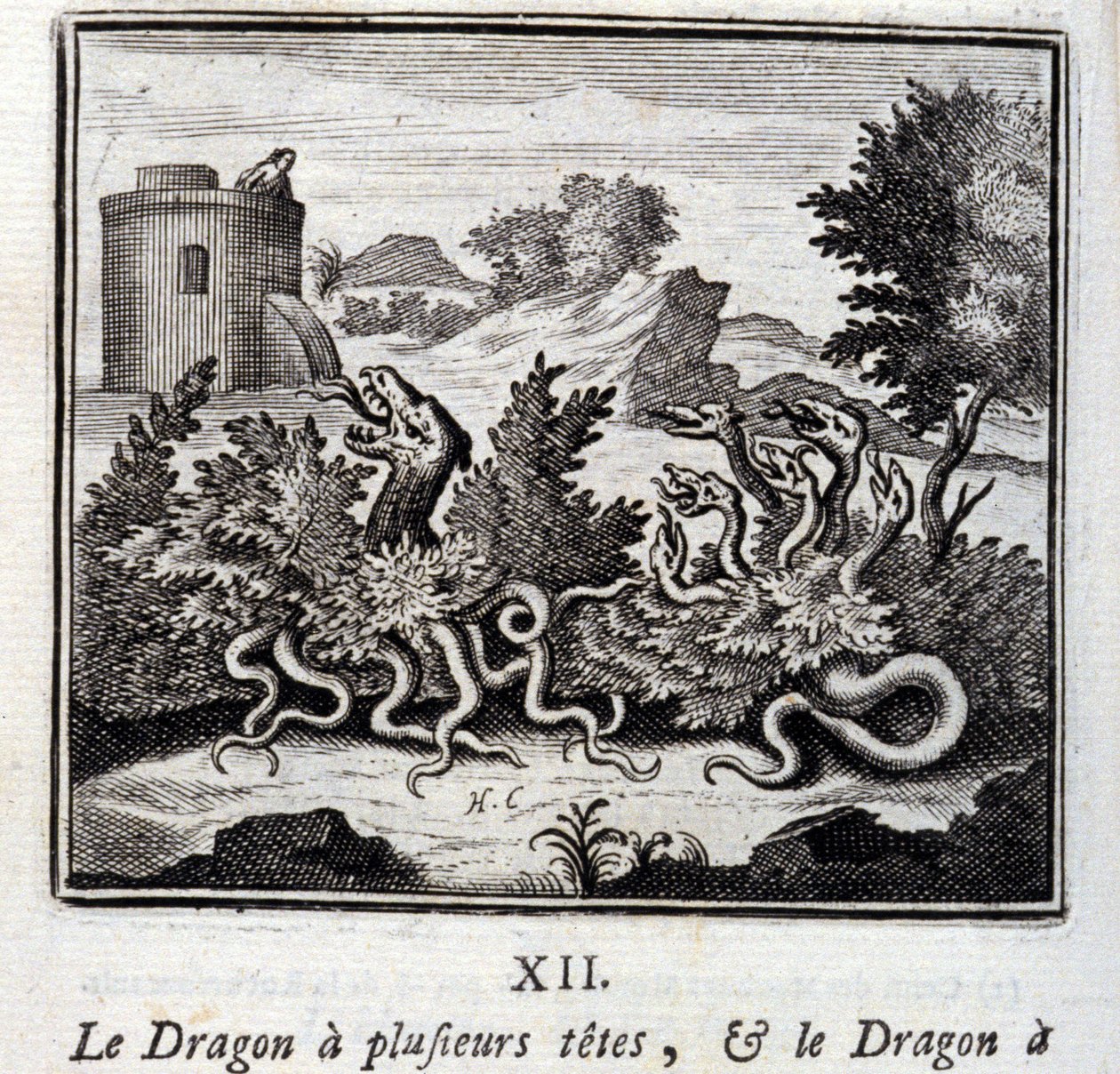 Smok ma kilka głów, a smok ma kilka ogonów. Bajki Jean de La Fontaine (1621-95). Ilustracja François Chauveau (1613-1676). Wydanie z 1728 r. autorstwa Francois Chauveau