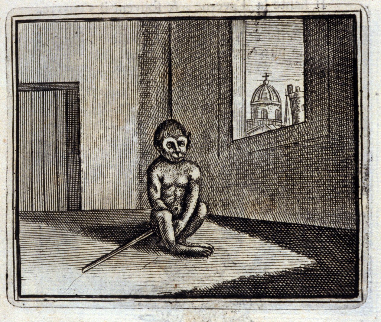 Małpa. Bajki Jean de La Fontaine (1621-95). Ilustracja François Chauveau (1613-1676). Wydanie z 1728 r. autorstwa Francois Chauveau