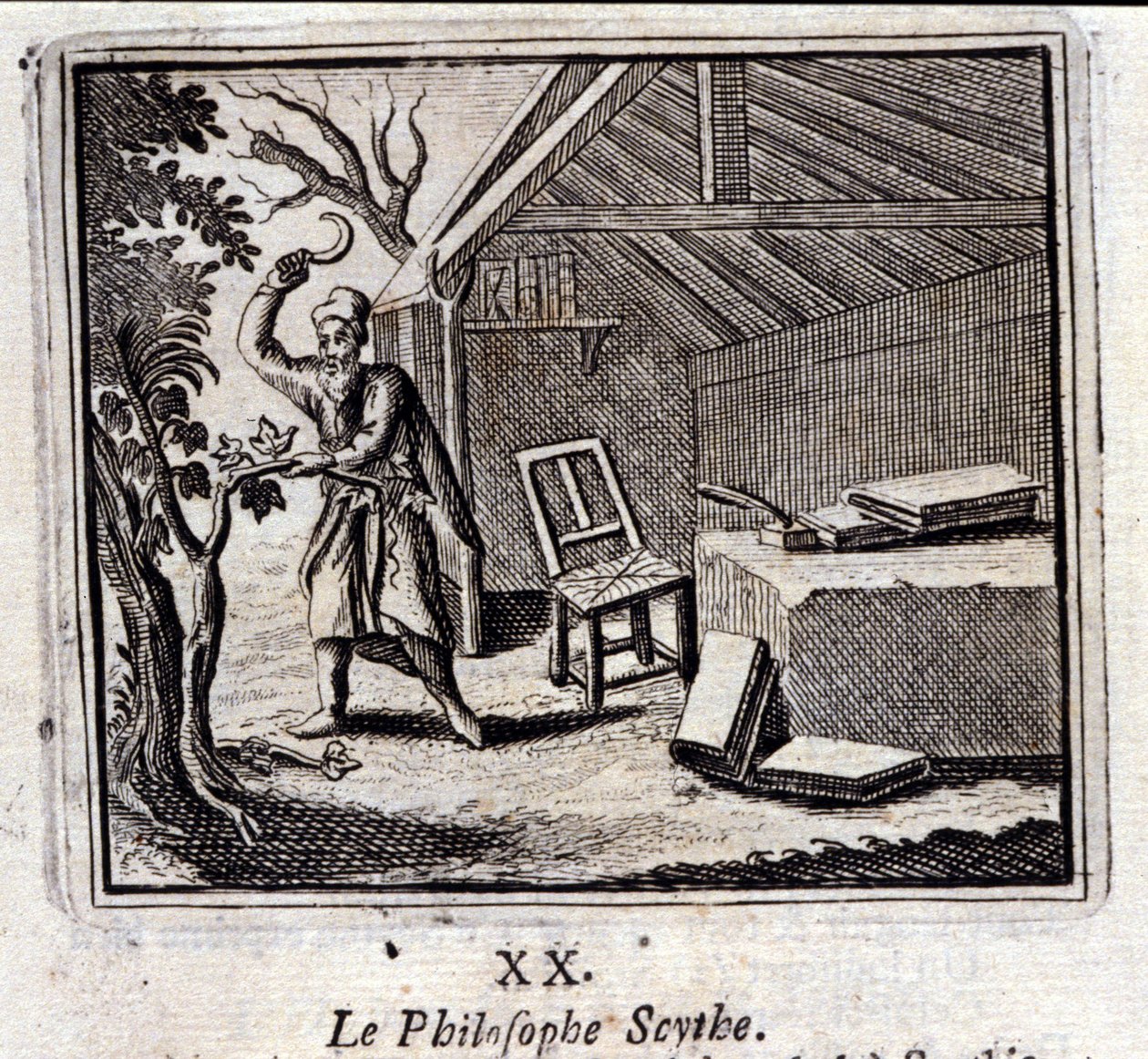 Filozofująca Kosa. Bajki Jean de La Fontaine (1621-95). Ilustracja François Chauveau (1613-1676). Wydanie z 1728 r. autorstwa Francois Chauveau