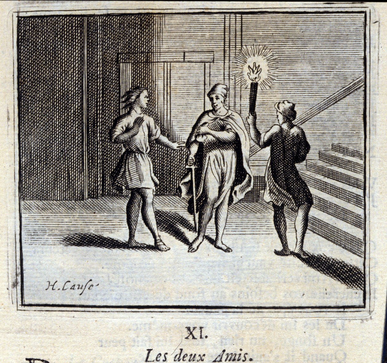 Dwóch przyjaciół. Bajki Jean de La Fontaine (1621-95). Ilustracja François Chauveau (1613-1676). Wydanie z 1728 r. autorstwa Francois Chauveau