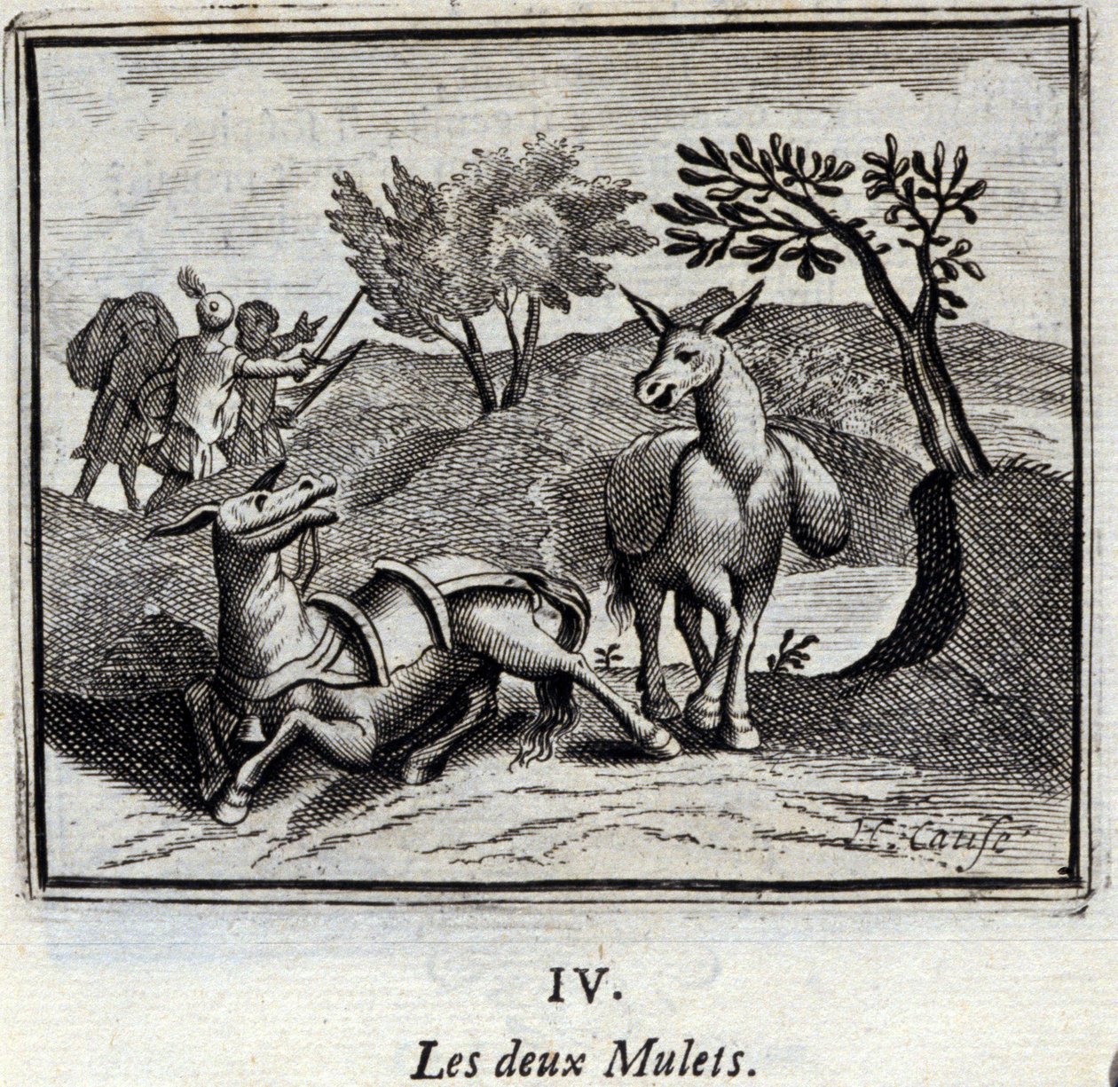 Dwa muły. Bajki Jean de La Fontaine (1621-95). Ilustracja François Chauveau (1613-1676). Wydanie z 1728 r. autorstwa Francois Chauveau