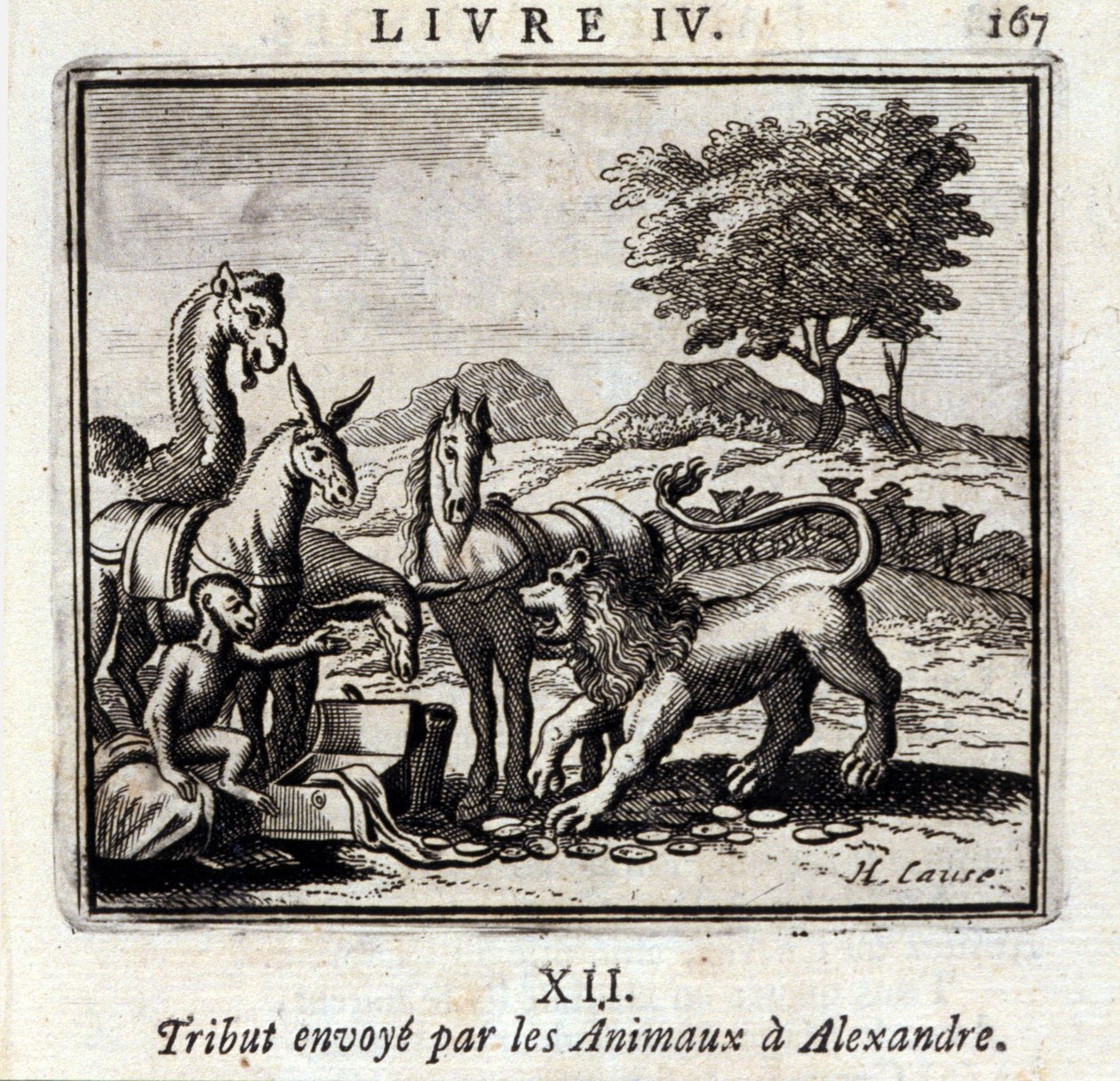 Hołd wysłany przez Zwierzęta do Aleksandra. Bajki Jean de La Fontaine (1621-95). Ilustracja François Chauveau (1613-1676). Wydanie z 1728 r. autorstwa Francois Chauveau
