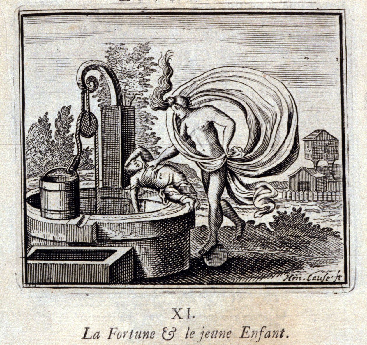 Fortuna i Małe Dziecko. Bajki Jean de La Fontaine (1621-95). Ilustracja autorstwa François Chauveau (1613-1676). Wydanie z 1728 r. autorstwa Francois Chauveau