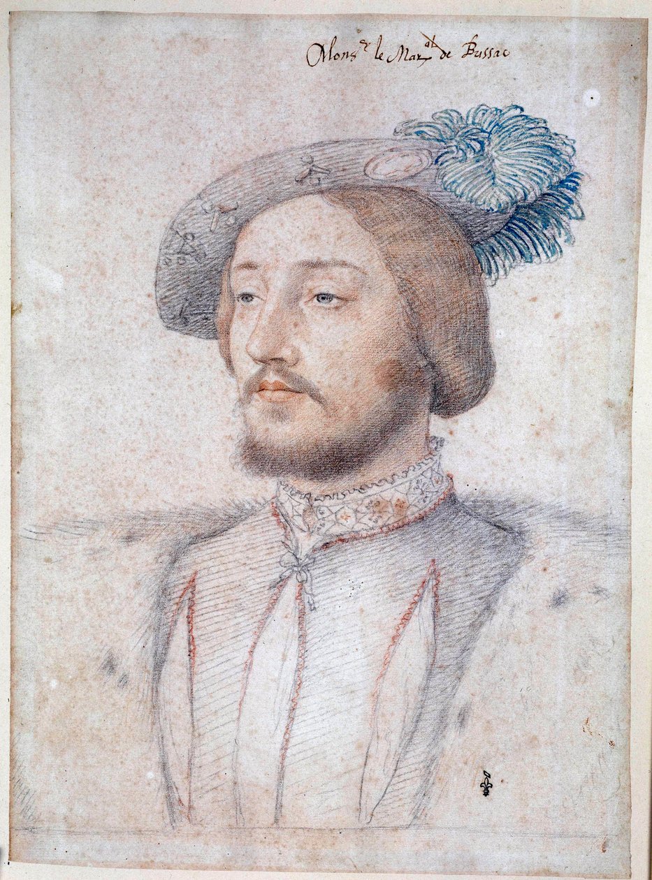 Portret Charlesa de Cosse, hrabiego Brissac, marszałka Francji (1506-1563) (Cosse-Brissac). Rysunek ołówkiem i krwią Francois Clouet (1515-1572). 1537. Muzeum Conde, Chantilly autorstwa François Clouet