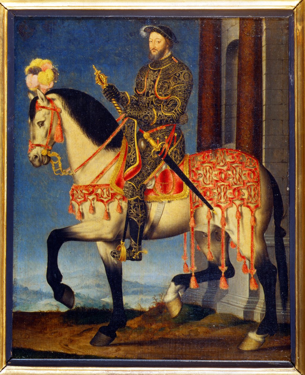Portret Franciszka I na koniu – François Clouet (ok. 1510 - 1572). Musee des Uffizi, Florencja - Konny portret Franciszka I z Francji (olej na panelu) autorstwa François Clouet