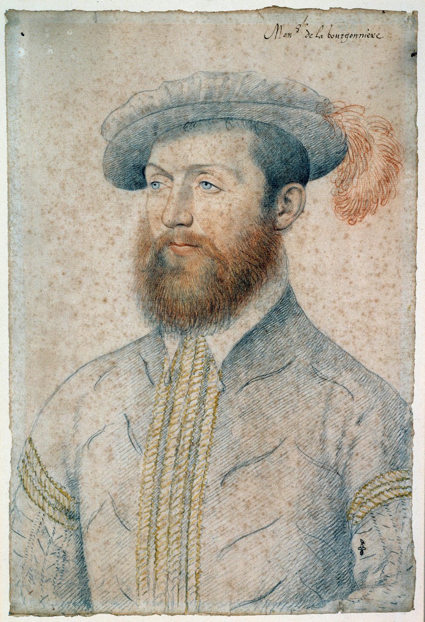 Portret Jeana Du Plessisa, Lorda Bourgonniere (1525-1594). Rysowanie krwi i czarnego kamienia – Francois Clouet (1515-1572) autorstwa François Clouet