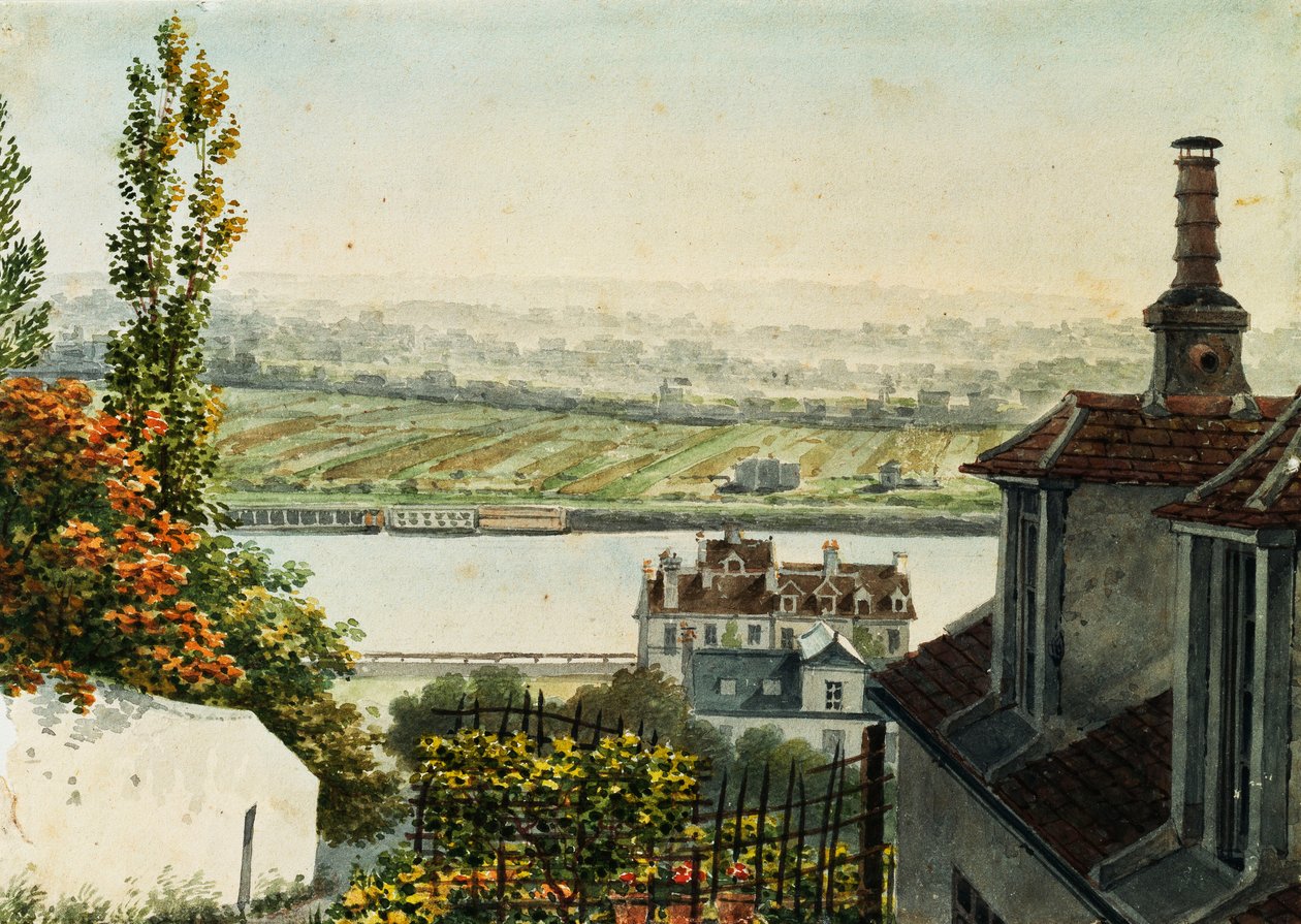 Widok na Sekwanę ze wzgórz Saint Cloud, 1791 autorstwa Francois Debret