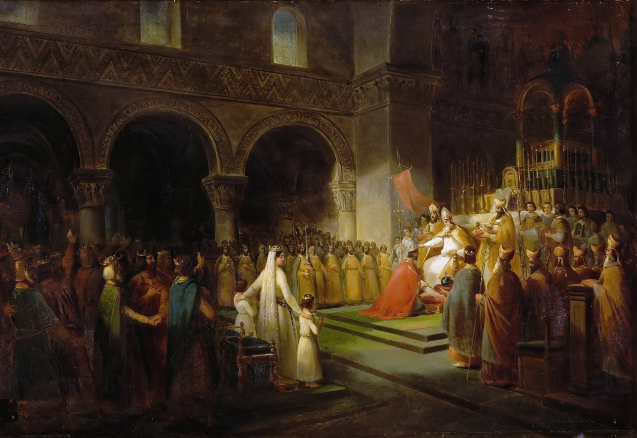 Namaszczenie Pepina Krótkiego w Saint-Denis, 28 lipca 754 autorstwa Francois Dubois