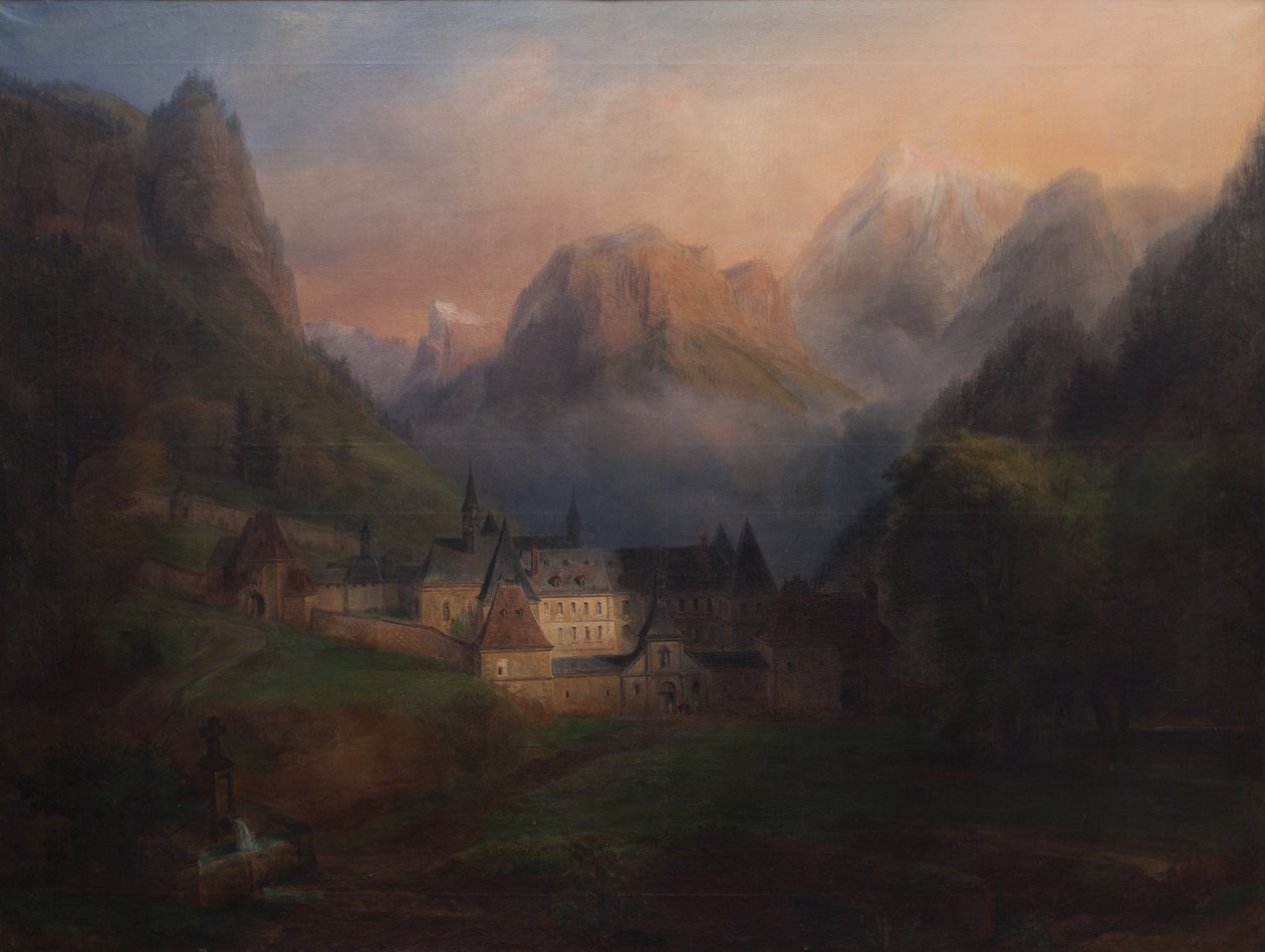 Widok ogólny klasztoru Grande Chartreuse 1870 (olej na płótnie) autorstwa Francois Edme Ricois