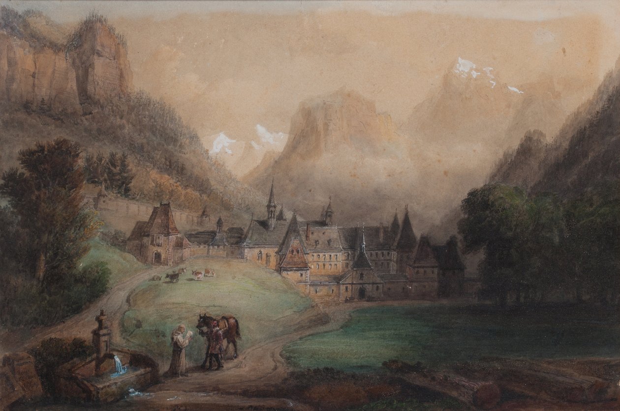 La Grande Chartreuse 1869 (akwarela na papierze) autorstwa Francois Edme Ricois