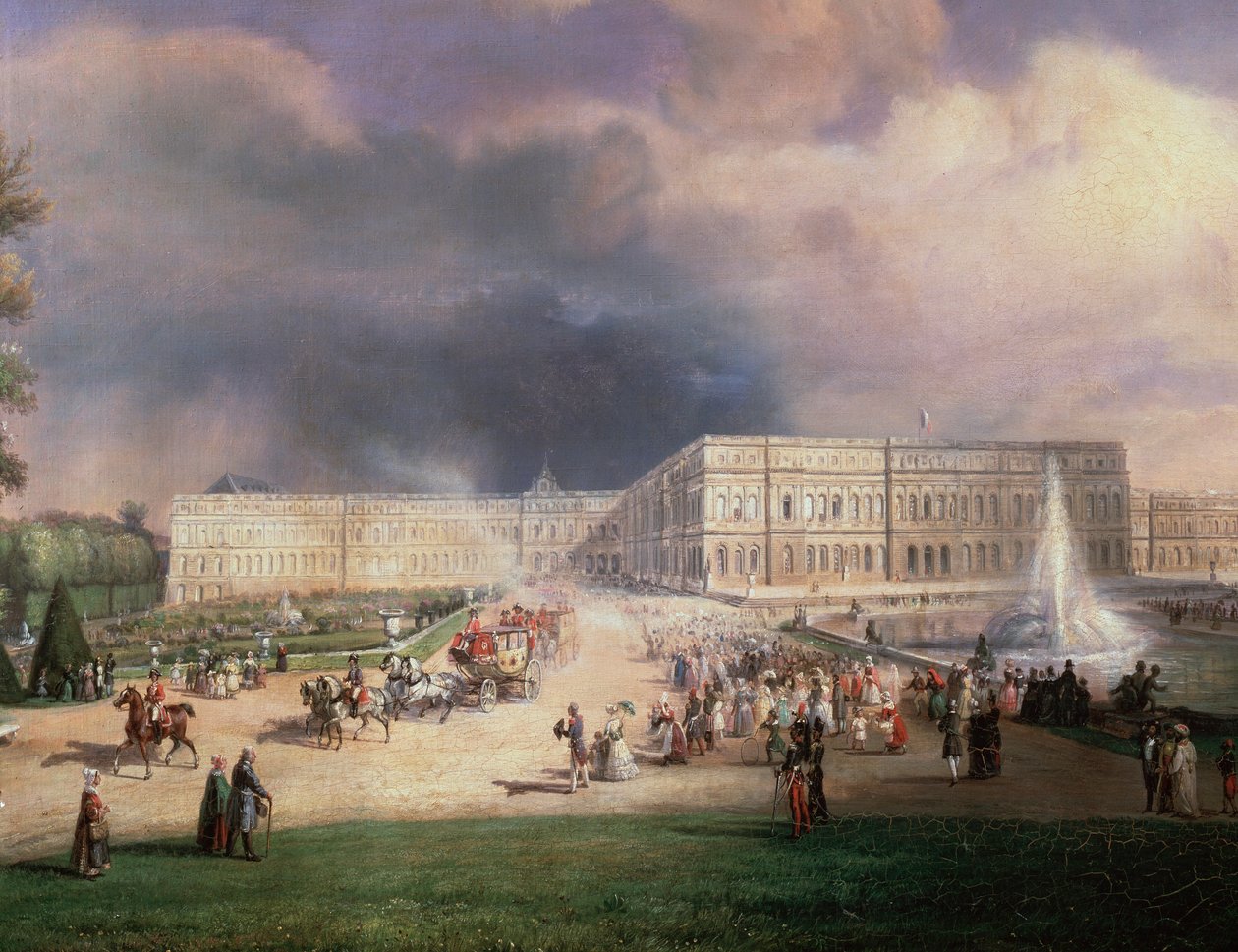Ludwik Filip król Francji, jego rodzina i księżna Kentu w Grandes Eaux w Wersalu, Francja, maj 1844 (Detal Painting autorstwa Francois Edme Ricois