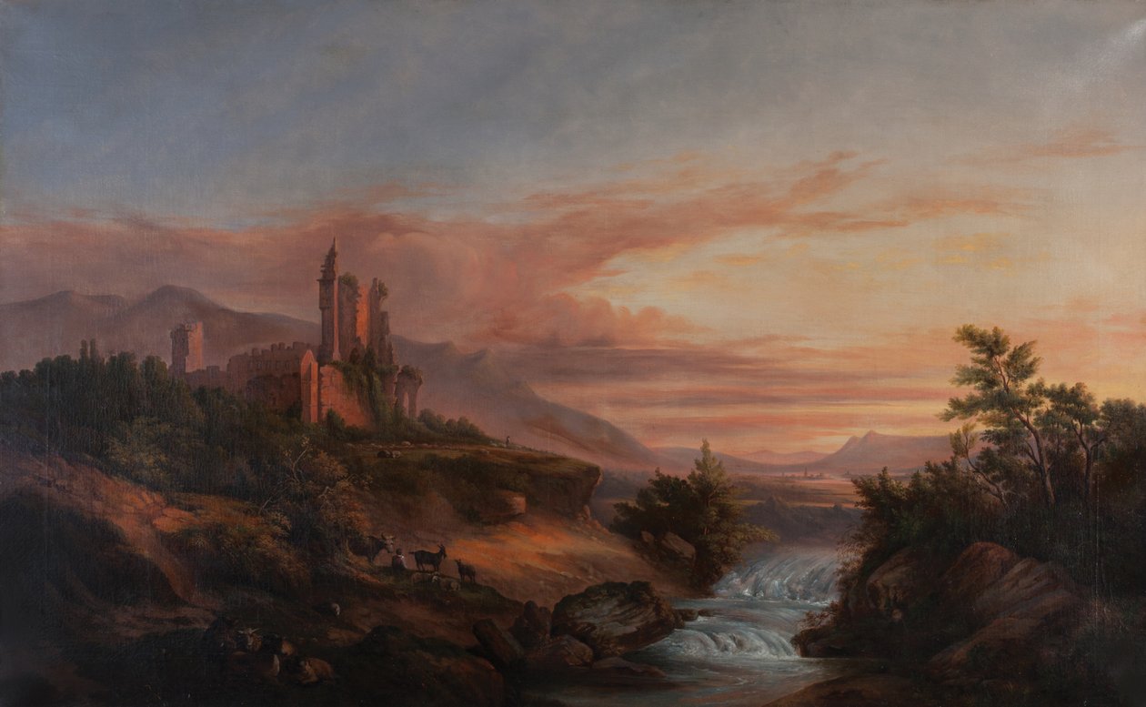 Ruiny zamku w dolinie w Alpach (Beauvoir-en-Royans) ok. 1830 r. (Olej na płótnie) autorstwa Francois Edme Ricois