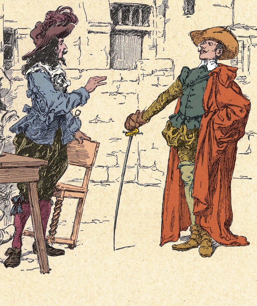 Spotkanie młodego Cyrano, przybywającego do Paryża, z D