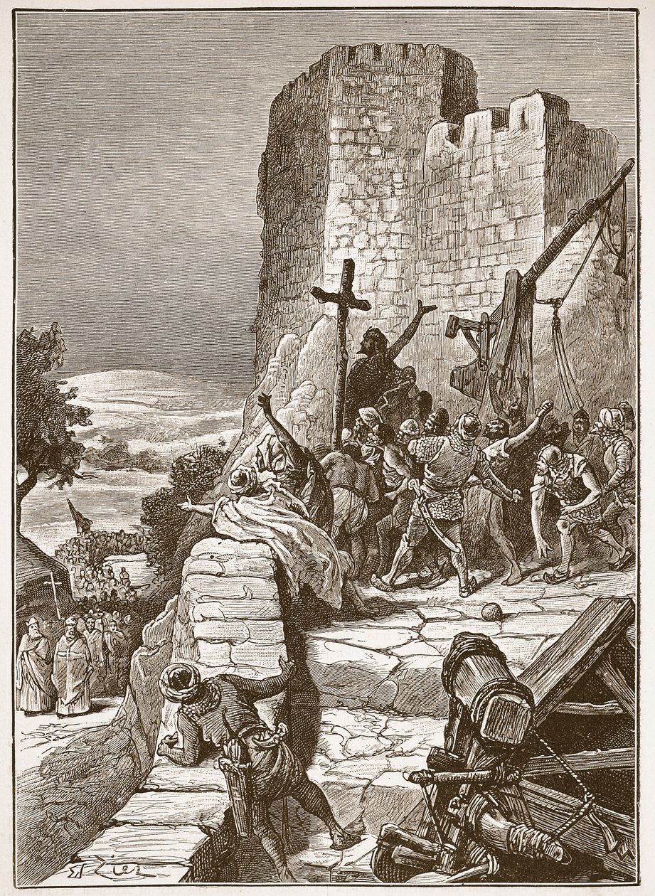 Procesja krzyżowców wokół murów Jerozolimy, ilustracja z "Cassell