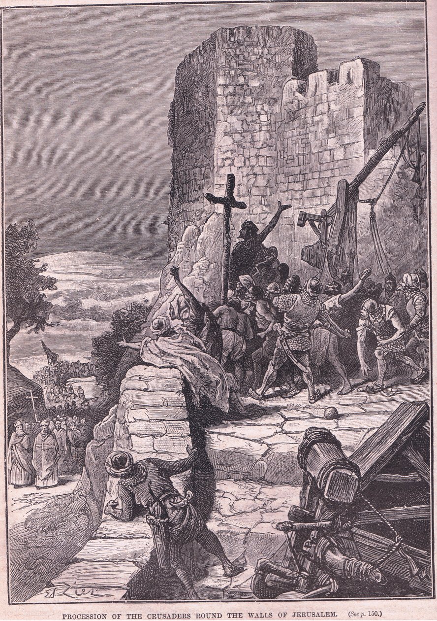 Procesja krzyżowców wokół murów Jerozolimy AD 1097 autorstwa Francois Edouard Zier