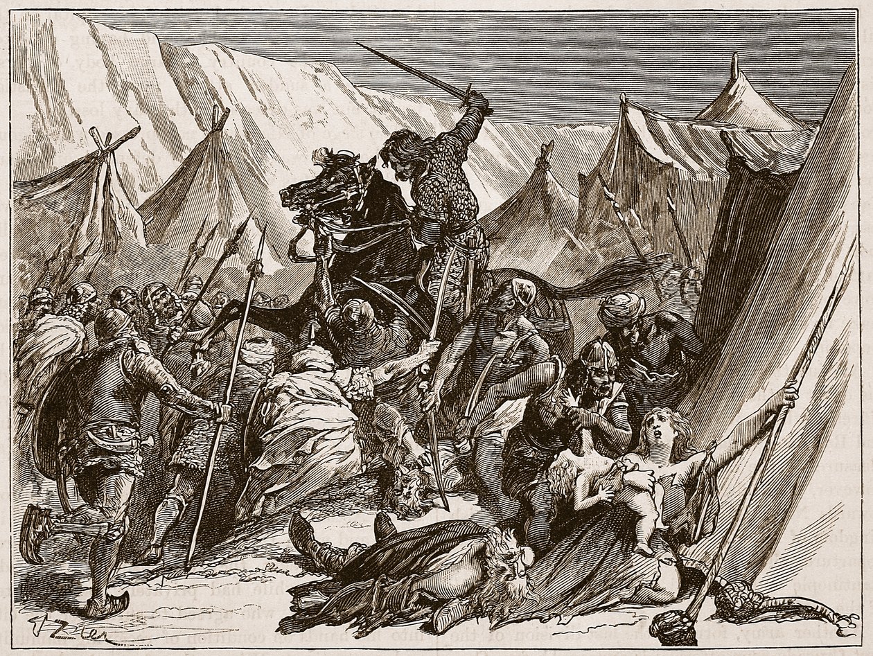 Robert z Normandii zbierający krzyżowców, ilustracja z „Ilustrowanej historii Anglii Cassella” (zdjęcie w sepii) autorstwa Francois Edouard Zier