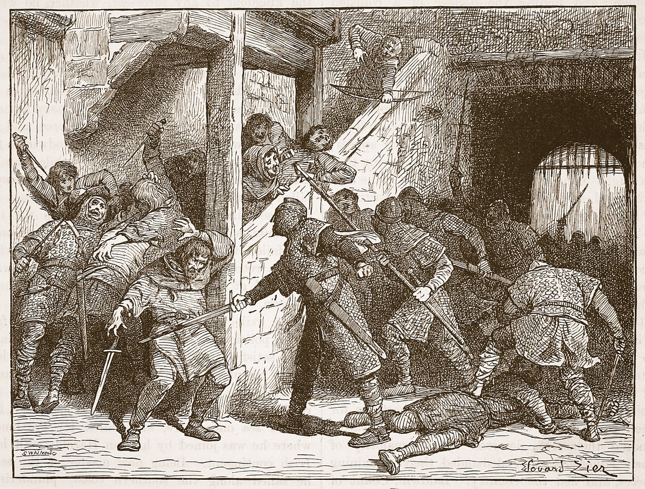 Zamieszki w Dover, ilustracja z „Ilustrowanej historii Anglii Cassella” (zdjęcie w sepii) autorstwa Francois Edouard Zier