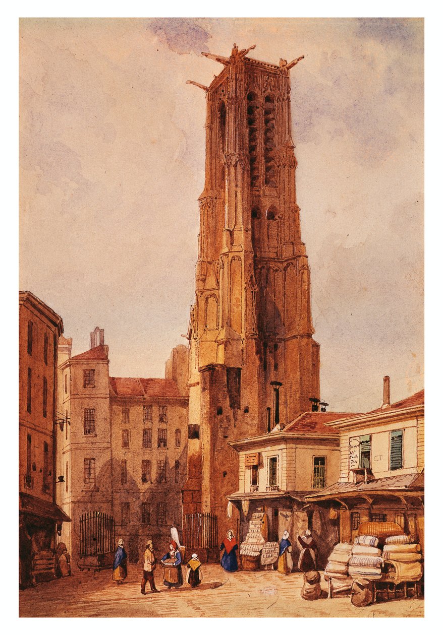 Francja, Paryż, Wieża Saint-Jacques autorstwa Francois-Etienne Villeret, rysunek autorstwa Francois Etienne Villeret