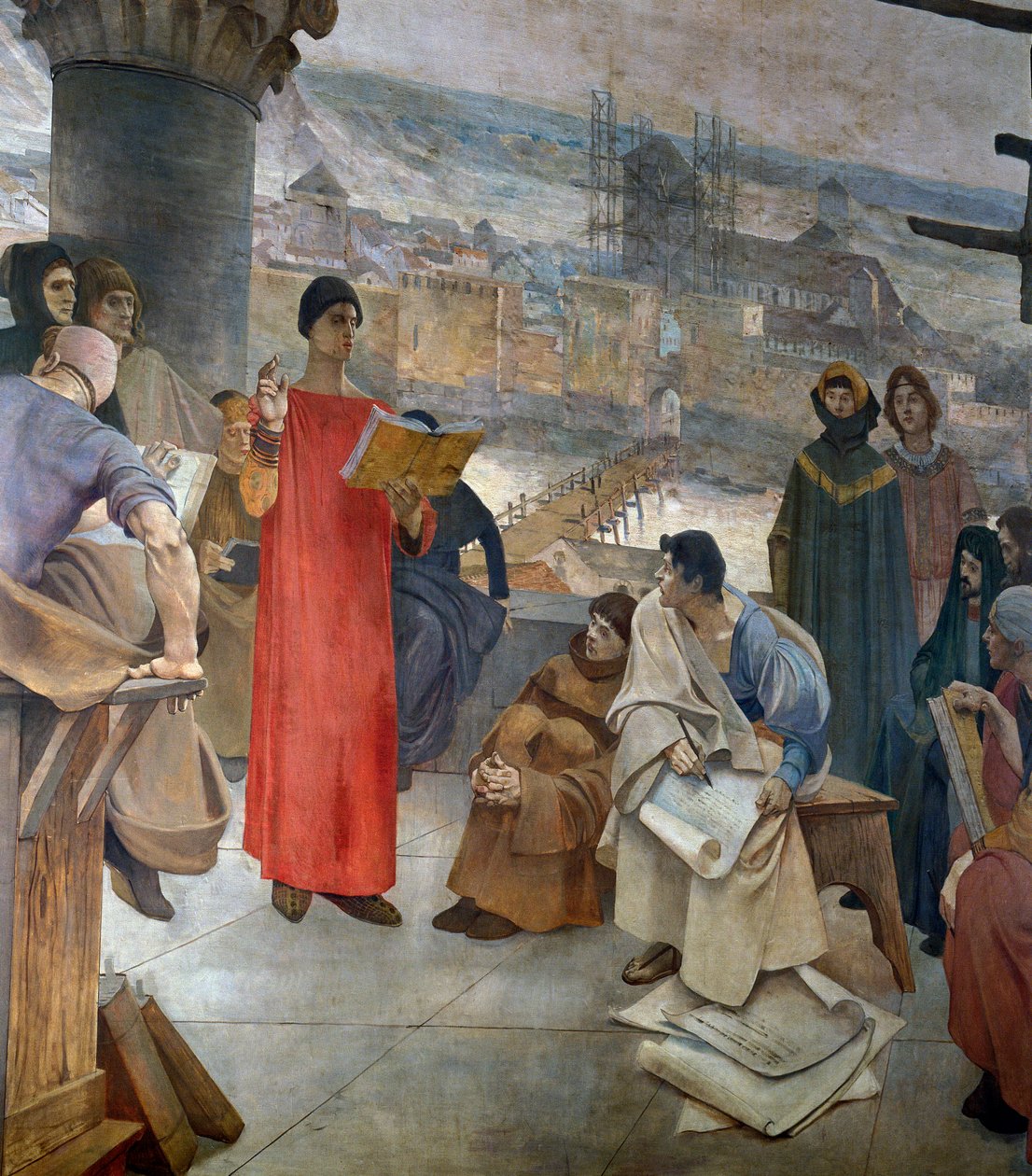 Abelard i jego szkoła na górze Sainte Genevieve w Paryżu. Mistrz Pierre Abailard (lub Pierre Abeilard autorstwa Francois Flameng