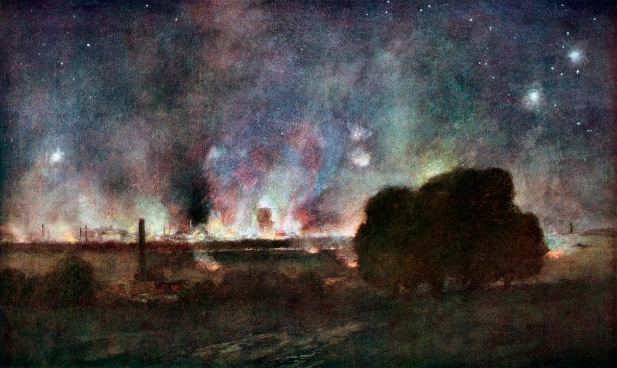 Arras w ogniu nocą, Francja, 5-6 lipca 1915, 1926. autorstwa Francois Flameng