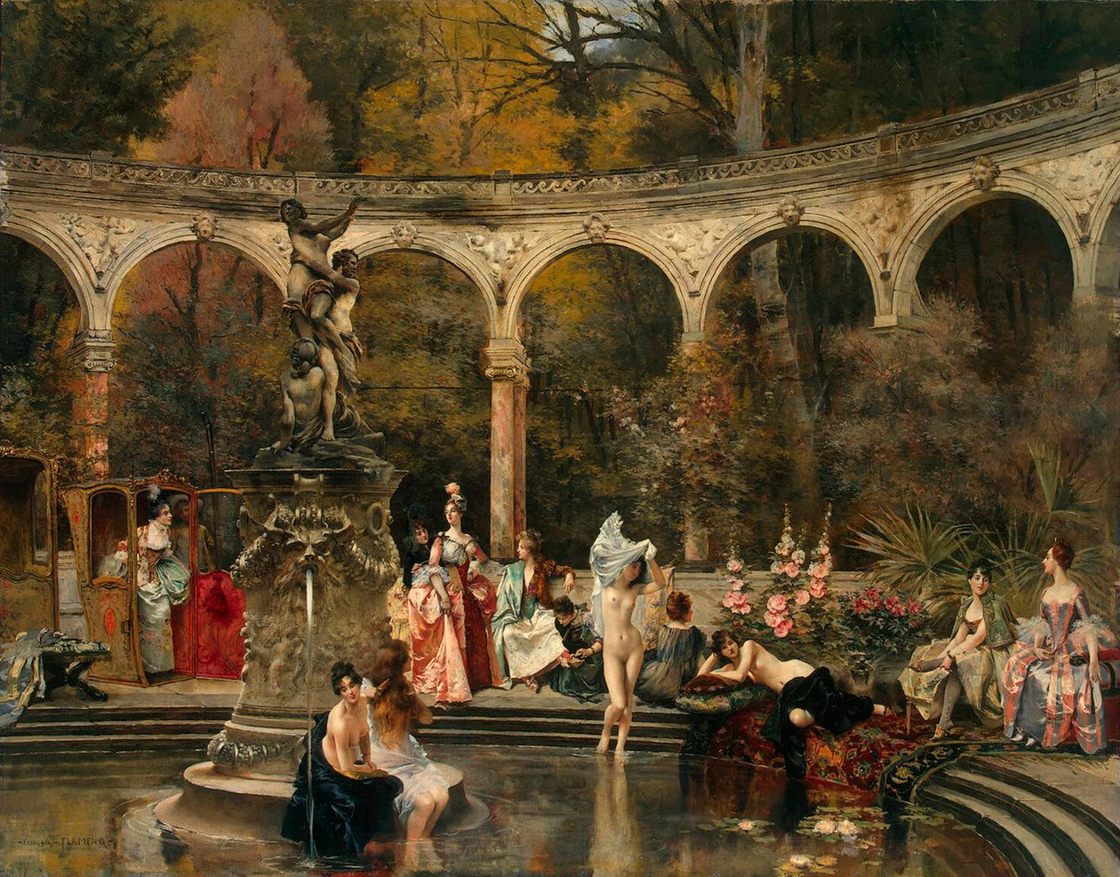 Kąpiel dam dworskich w XVIII wieku”, 1888. autorstwa Francois Flameng