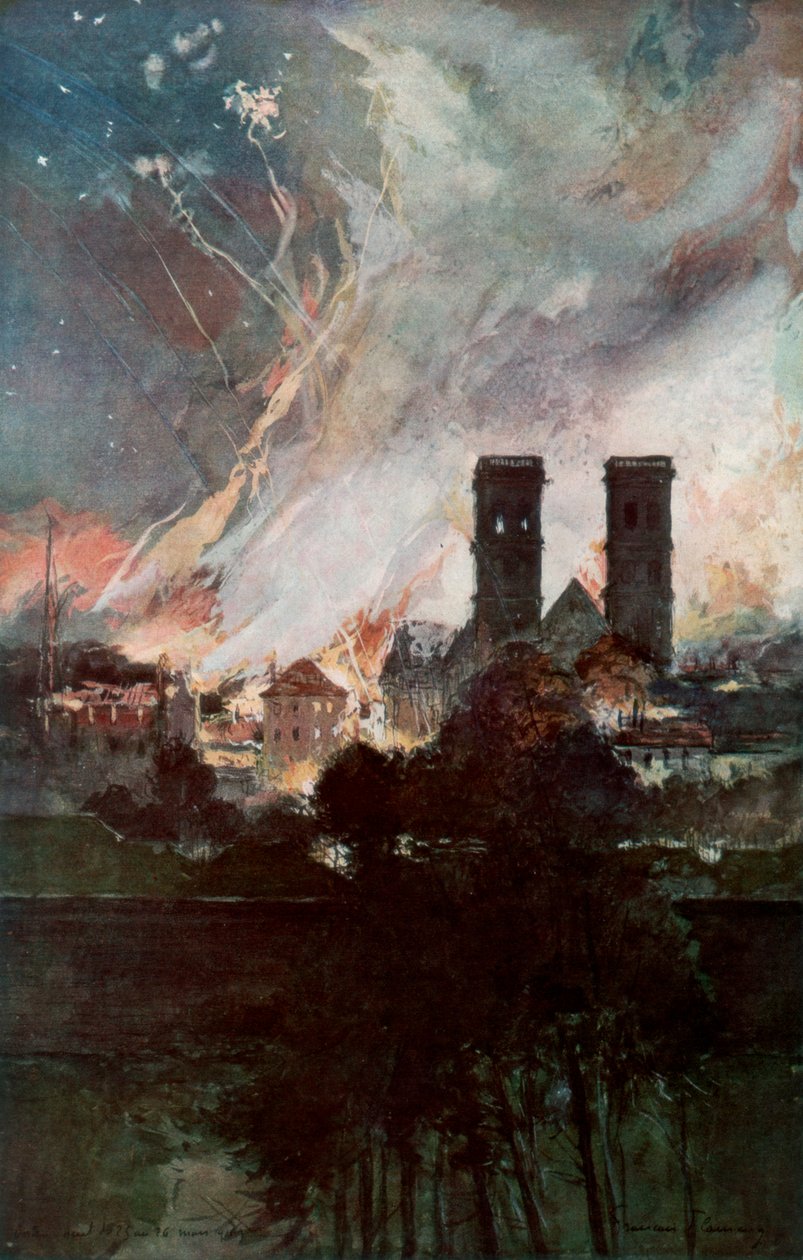 Bombardowanie Verdun pociskami zapalającymi, Francja, 25-26 marca 1916, 1926. autorstwa Francois Flameng