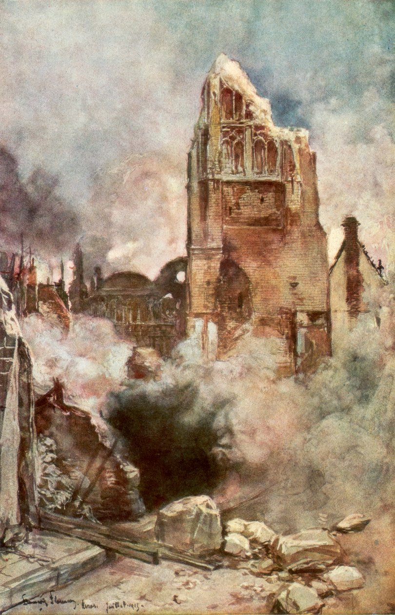 Bombardowanie dzwonnicy, Arras, Francja, lipiec 1915, 1926. autorstwa Francois Flameng
