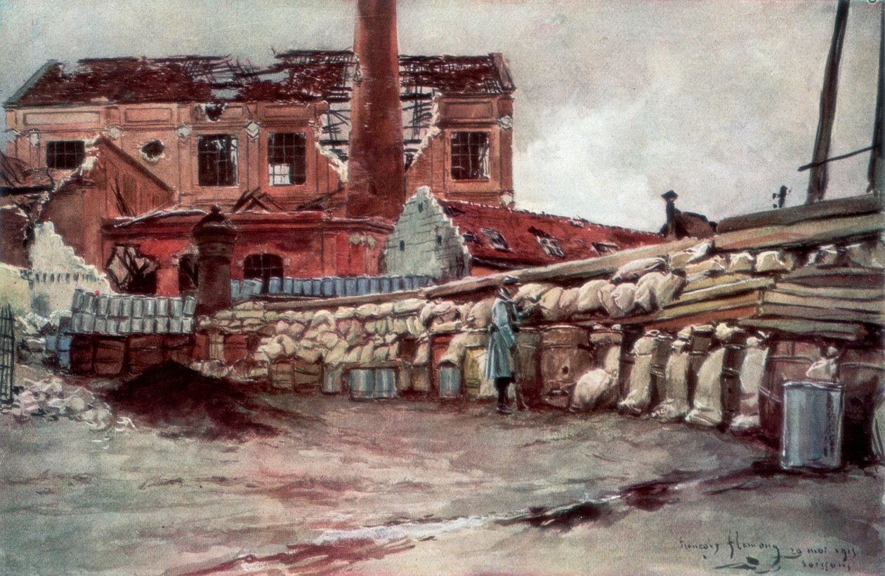 Factory Barricade, Soissons, Francja, 20 maja 1915, 1926. autorstwa Francois Flameng