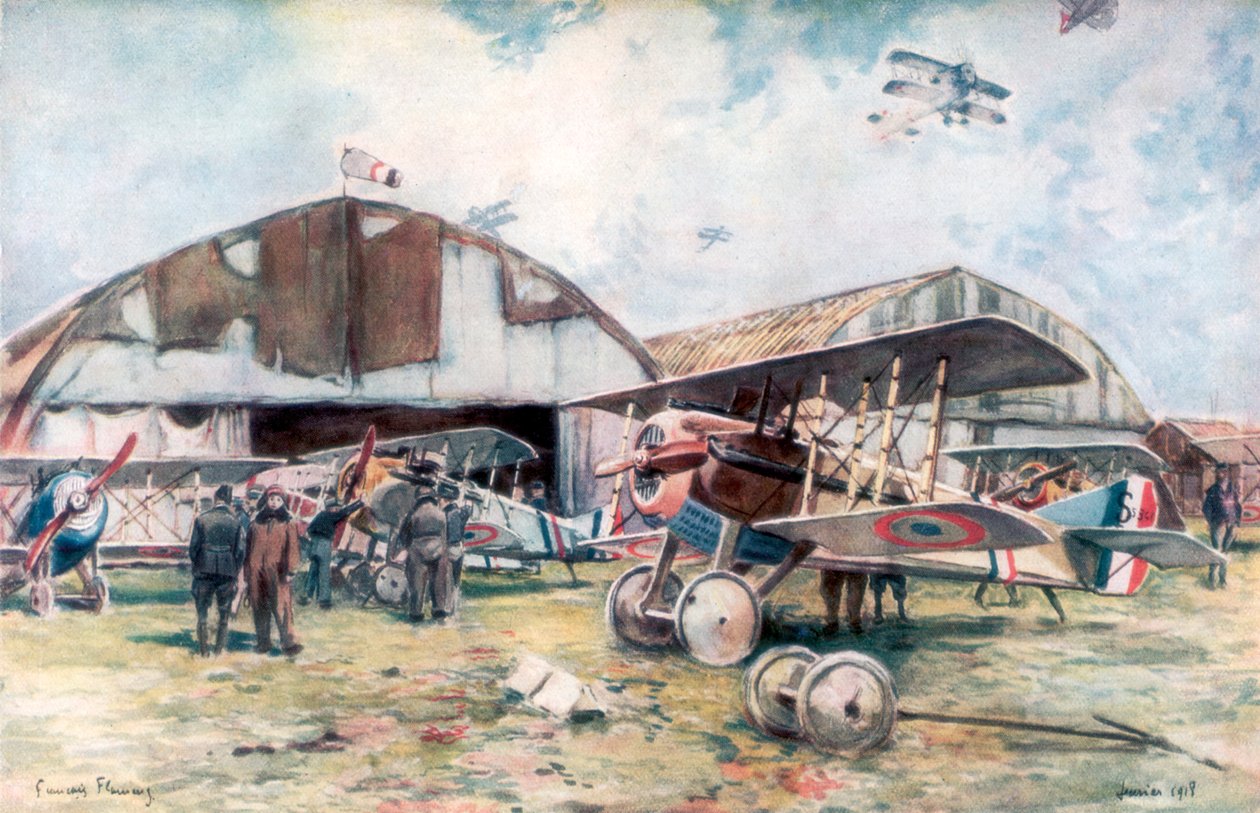 Lotnisko francuskiej eskadry myśliwców, 1918, 1926. autorstwa Francois Flameng