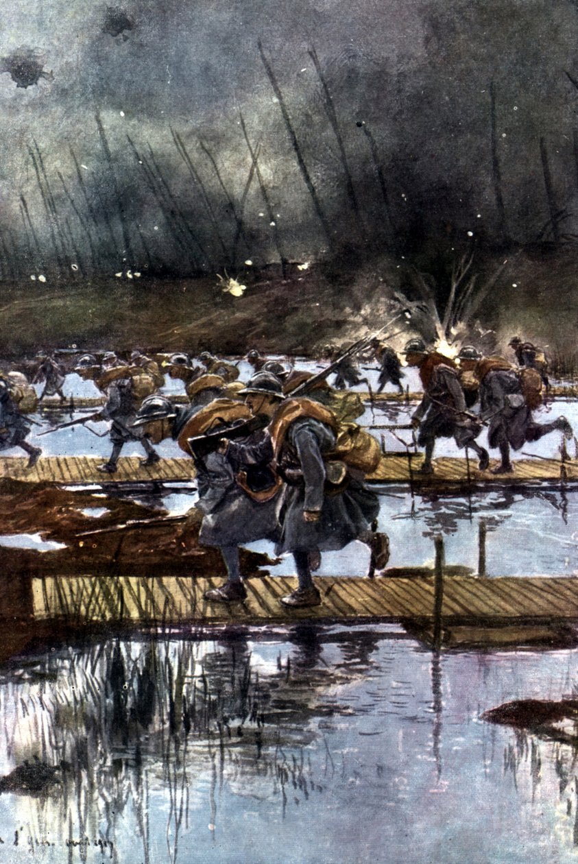 Przeprawa francuskiego I Korpusu Piechoty przez kanał Yser, 31 lipca 1917 r., godz. 4.45 Według obrazu Francois Flamenga (1856-1923), Francuza. autorstwa Francois Flameng