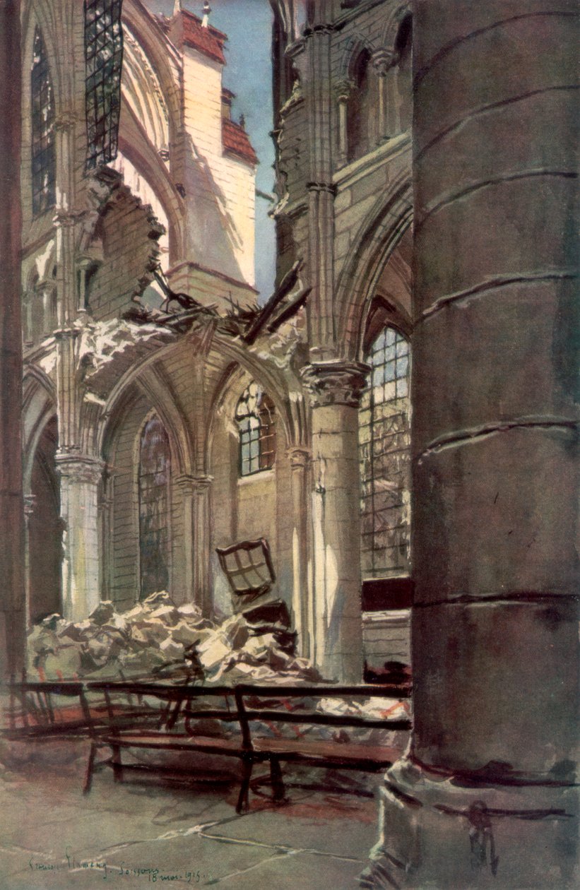 Wnętrze ruin opactwa Saint Jean des Vignes, Soissons, Francja, 18 maja 1915, 1926. autorstwa Francois Flameng