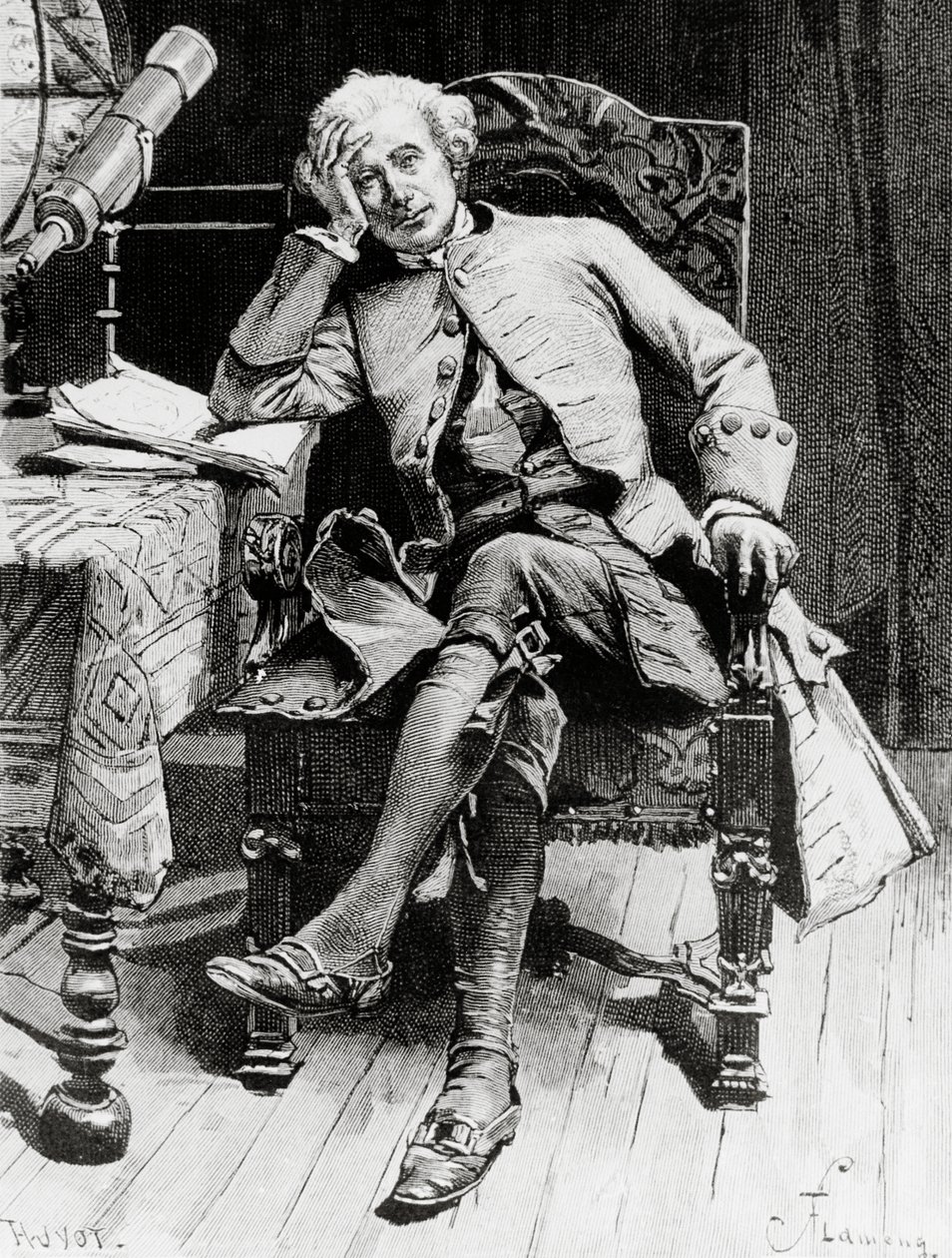 Retrato de Guy Mannering, personagem principal de Guy Mannering ou Astrólogo, romance de Walter Scott (1771-1832), gravura após desenho de François Flameng (1856-1923), da edição parisiense polonês autorstwa Francois Flameng