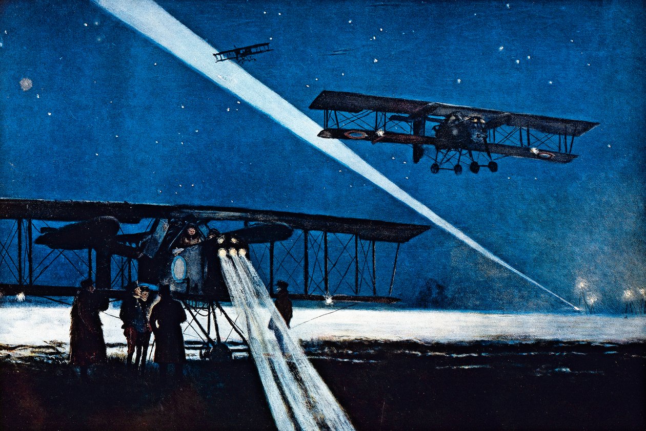 Wracając z nocnego lotu, symulowane bombardowanie autorstwa Francois Flameng