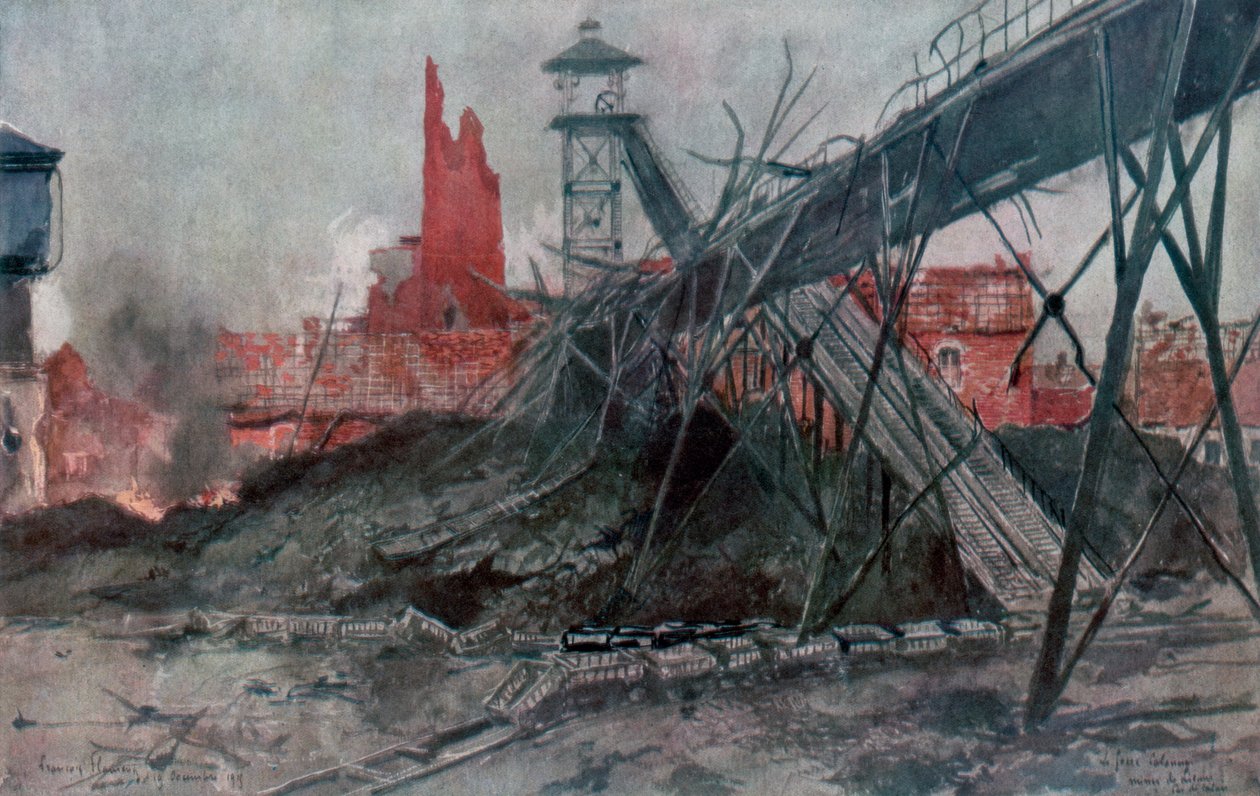 Kopalnie Liévin: Calonne Pit, Artois, Francja, I wojna światowa, 1915. autorstwa Francois Flameng